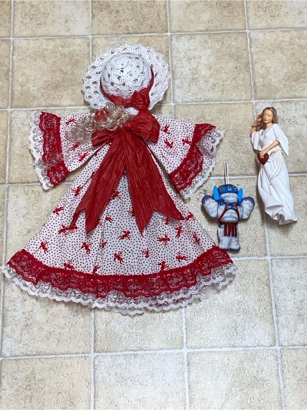 Handmade Red & White Doll Dress with Lace Trim - Kids Toys & Ángel Decor
